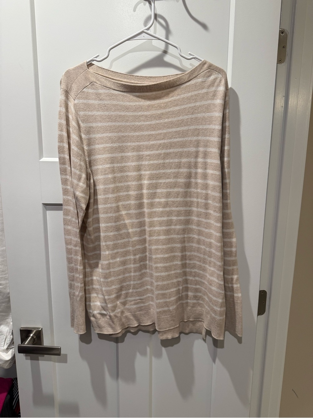 J. Crew Beige and White Striped Lightweight Long-Sleeve Top